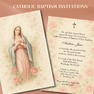 Katolsk flicka Baptism Mor Mary Rosa ros Inbjudningar