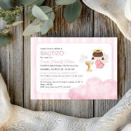 Katolsk Flicka Cute Watercolor Angel Baptism Inbjudningar