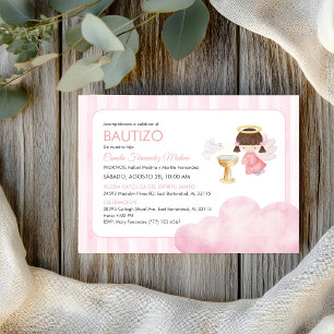 Katolsk Flicka Cute Watercolor Angel Baptism Inbjudningar