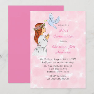 Katolsk flicka med Dove First Communion Inbjudningar