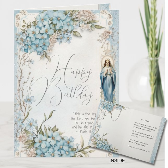Katolsk födelsedag Mary Blue Blommigt Scripture Kort (Skapare uppladdad)