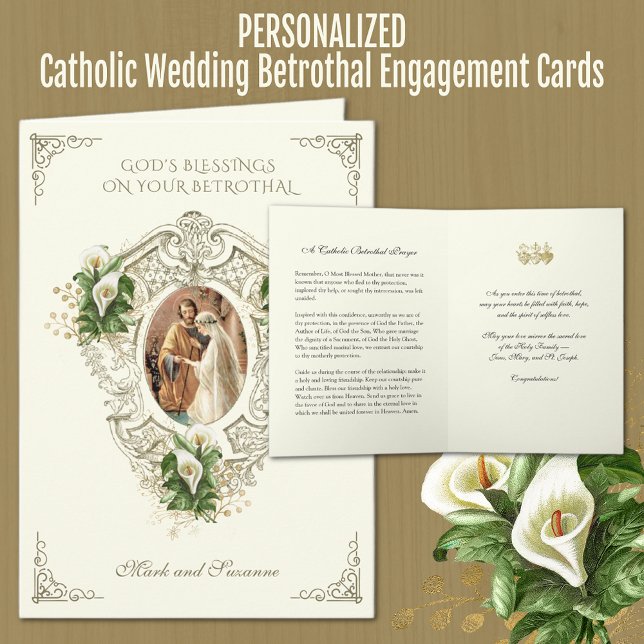 Katolsk Förlovnings Bröllop Blommig Kort (Traditional Catholic Wedding Betrothal Congratulations Prayer Cards)