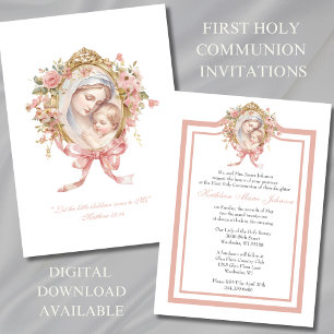 Katolsk första gemenskap Mary Jesus Rosa Inbjudningar