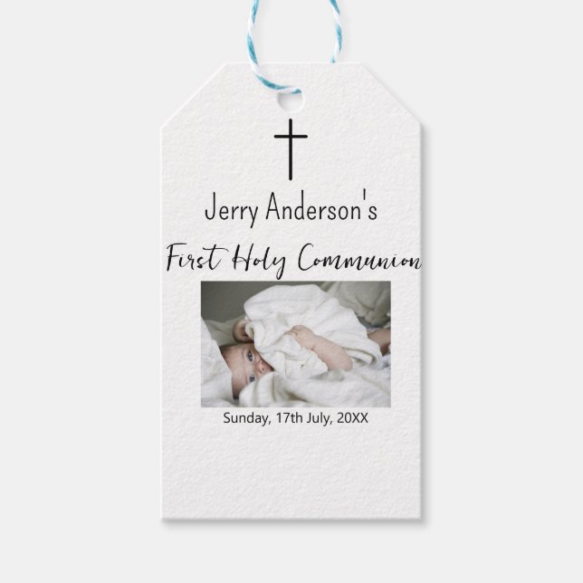 Katolsk första heliga, enkel QR minimal Presentetikett (Framsidan)