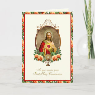 Katolsk första heliga kommunion Elegant Jesus Roso Kort