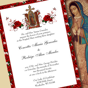 Katolsk Guadalupe Religiösa Röd ros Bröllop Inbjudningar