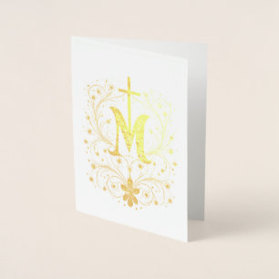 Katolsk Guld Marian Kors Religiös Minimalistisk Folierat Kort