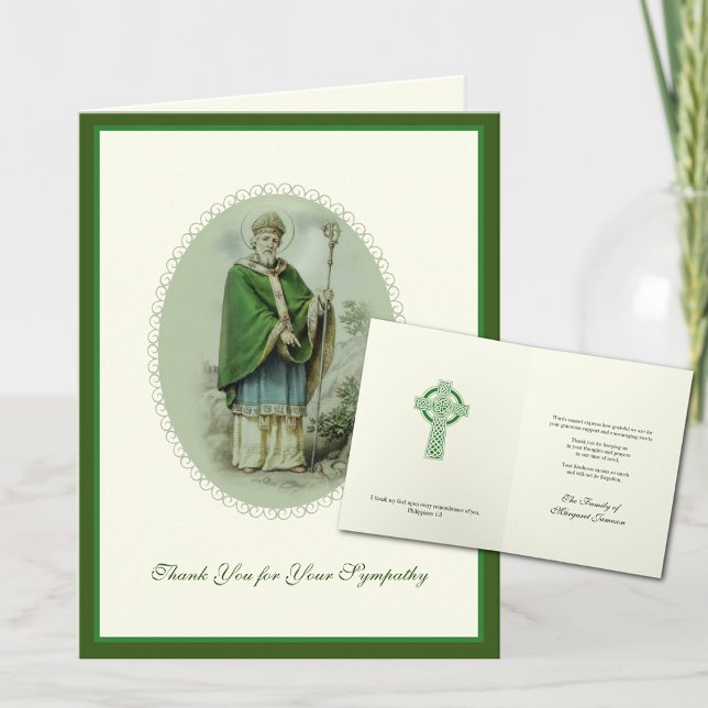 Katolsk irländsk keltisk kors kondoleanskapsmeddel tack kort (Traditional Catholic St Patrick Funeral Appreciation Thank you Cards)