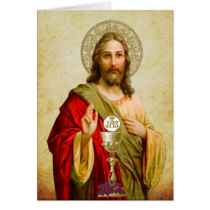 Katolsk Jesus First Communion Chalice Host Hälsningskort