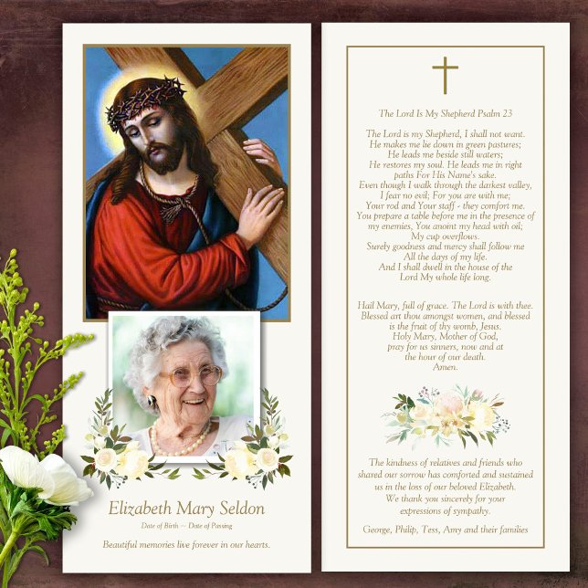 Katolsk Jesus Kor-begravningskort tack (Catholic, Religious, Celebration of Life, In Loving Memory of, Forever in our hearts, funeral cards)