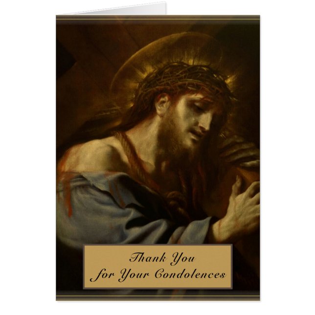 Katolsk Jesus som bär Kor begravningsbön Hälsningskort (Framsidan)