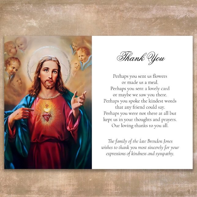 Katolsk Jesus Sympathy Funeral-tack du kort (Loving Jesus Sympathy Catholic Religious Memorial Funeral Thank You Card)