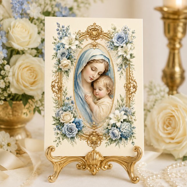 Katolsk Jesusbarnet Blessed Mor Blommig Tack Kort (Skapare uppladdad)