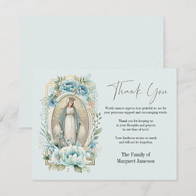 Katolsk Jgin Mary Funeral Condolence Sympathy Tack Kort (Fram/baksida)