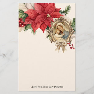 Katolsk jul Mary Jesus Poinsettias Brevpapper