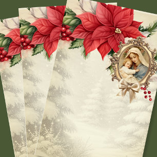 Katolsk jul Mary Jesus Poinsettias Brevpapper