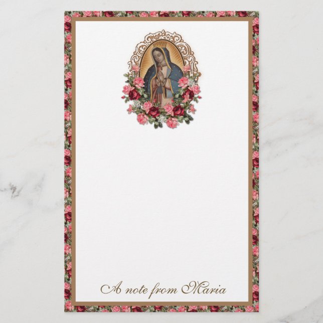 Katolsk Junggin Mary Guadalupe Ro Stationery Brevpapper (Framsida)