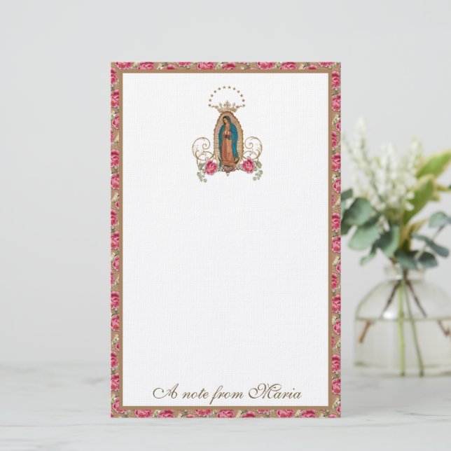 Katolsk Junggin Mary Guadalupe Ro Stationery Brevpapper (Stående Fram)