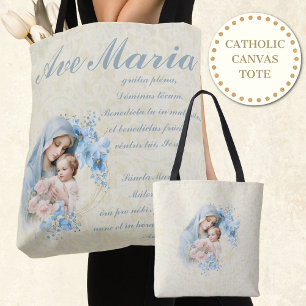 Katolsk Junggin Mary Jesus Blue Blommigt Ave Maria Tygkasse