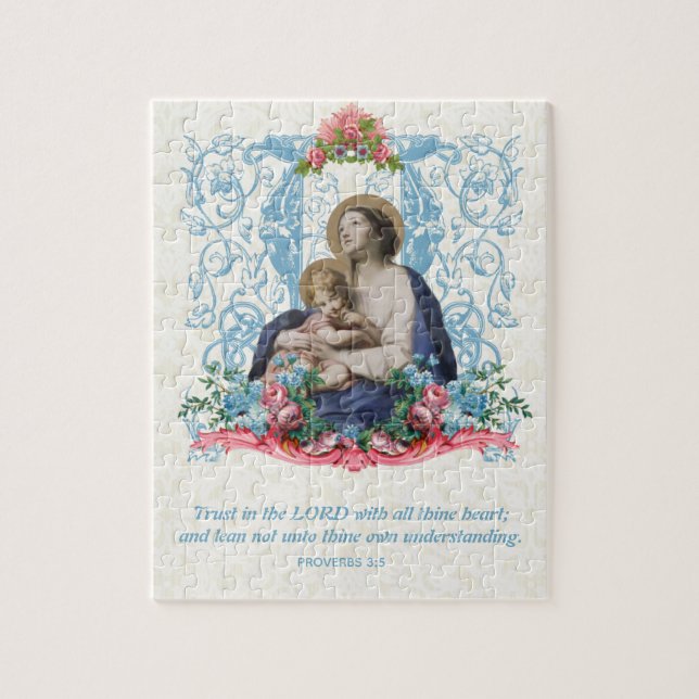 Katolsk Junggin Mary Jesus Scripture Quote Pussel (Vertikal)