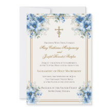 Katolsk klassisk blå blomklänning bröllop