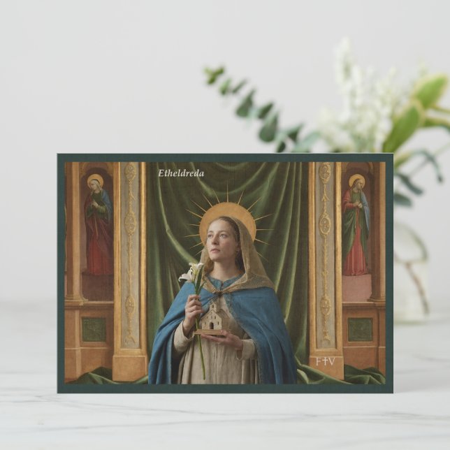 Katolsk konst Helgonkort | Sankta Etheldreda Inbjudningar (Stående Fram)