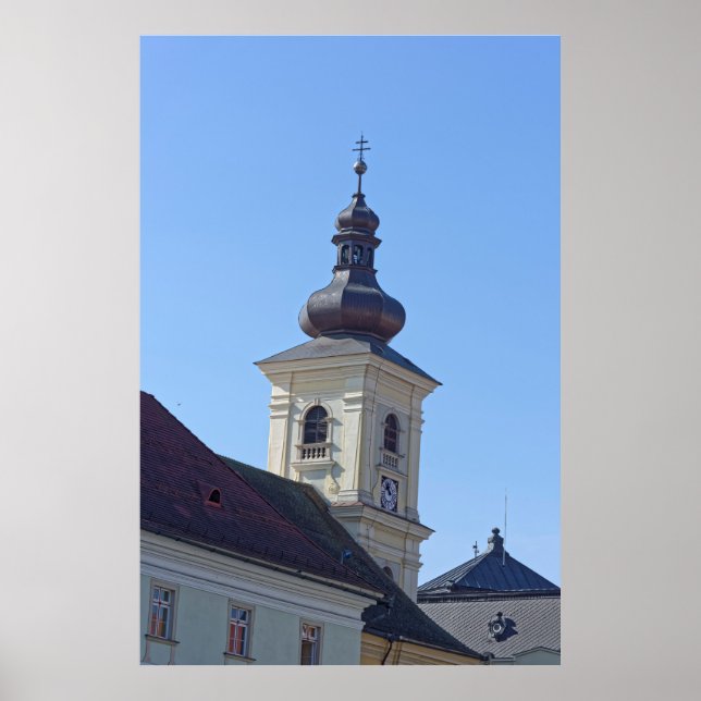 Katolsk kyrka Torn Sibiu Rumänien Poster (Framsidan)