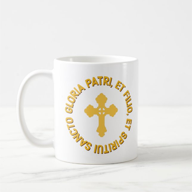 Katolsk latinsk massa Glory be Prayer White och Gu Kaffemugg (Vänster)