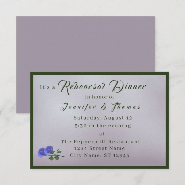 Katolsk maisty Mauve & Grönt Rehearsal Dinner Inv Inbjudningar (Fram/baksida)