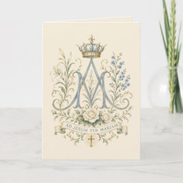 Katolsk Mariakors Blommig Monogram Tack Kort