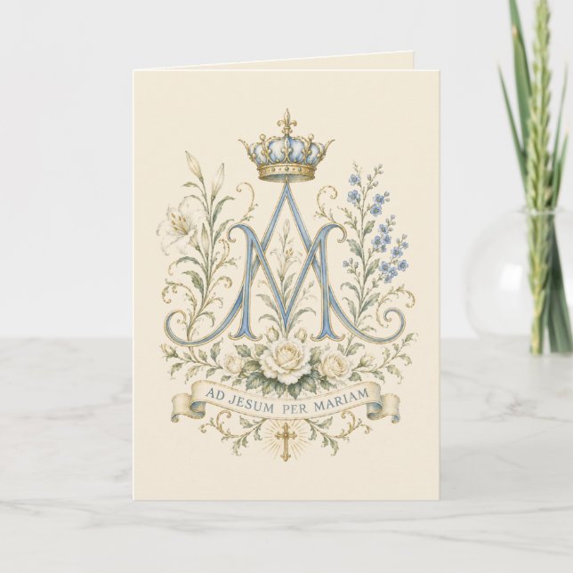 Katolsk Mariakors Blommig Monogram Tack Kort (Framsida)