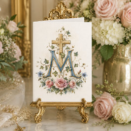Katolsk Mariakors Blommig Skriftmonogram Tack Kort