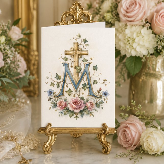 Katolsk Mariakors Blommig Skriftmonogram Tack Kort (Skapare uppladdad)