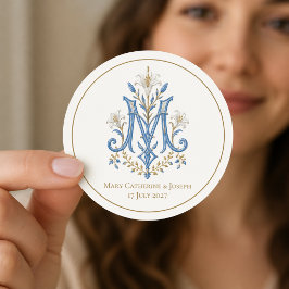 Katolsk Mariakorsmonogram med liljor Runt Klistermärke