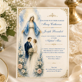 Katolsk marian blomsterlig vigselmässa bröllop inbjudningar