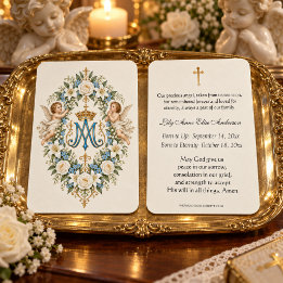 Katolsk marianmonogram Ängel Bebis Minnes Prayer Visitkort