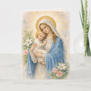 Katolsk Mary och Jesus religiös födelsedagskort Kort