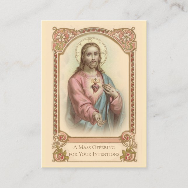 Katolsk massa som ger Jesus Heliga-kort Visitkort (Framsida)