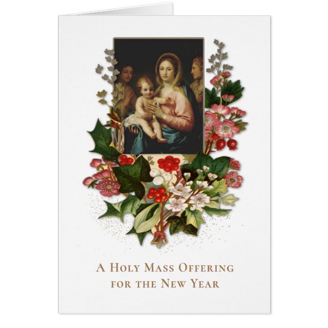 Katolsk massa som ger Jesus Mary nyår Hälsningskort (Framsidan)
