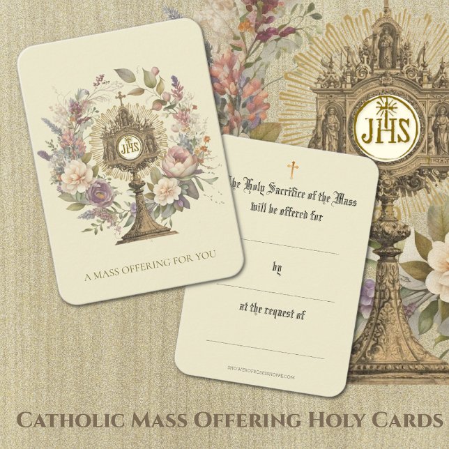 Katolsk mässaerbjudande Monstrans Blommor  Visitkort (Traditional Catholic Mass Offering Holy Cards )