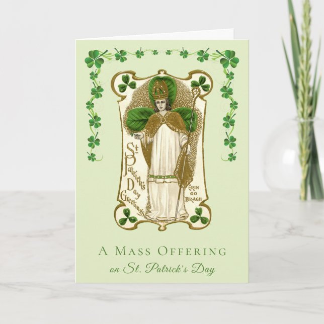 Katolsk mässaerbjudande St. Patricks dag Shamrocks Kort (Framsida)
