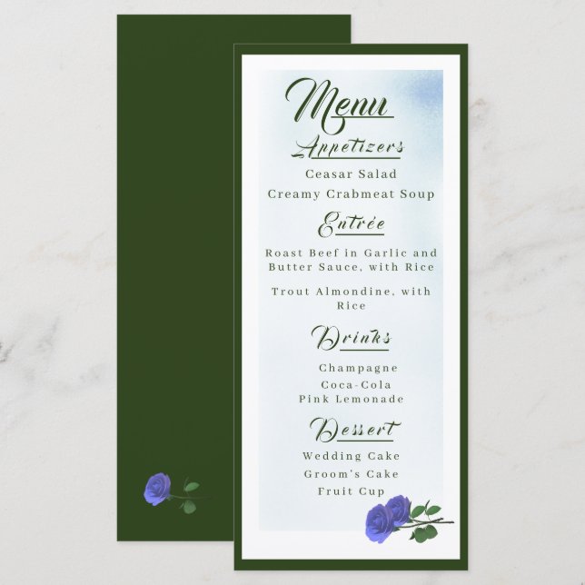 Katolsk Misty-Blue och Grönt Bröllop Menu Meny (Fram/baksida)