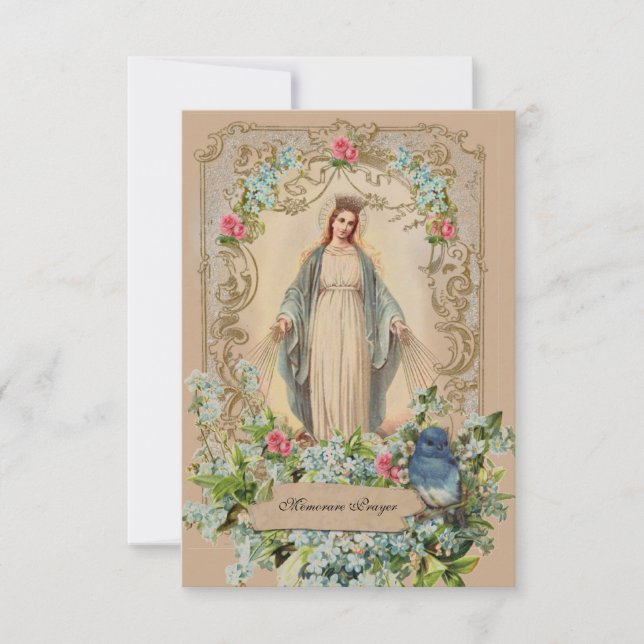 Katolsk Mor Mary Blommigt Memorare Prayer (Framsida)