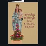 Katolsk nun Religiösa Sister Birthday med Jesus Hälsningskort<br><div class="desc">Vackra blommor skonar Marys fötter när hon håller Jesus i hennes arm. Hon har på sig en underbar krona. Perfekt kort för att önska en religiösa syster grattis på födelsedagen!</div>