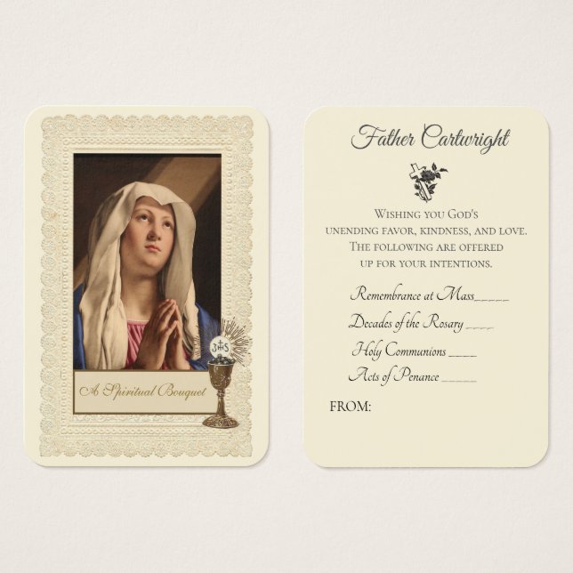 Katolsk präst Andlig Bouquet Virgin Mary Visitkort (Framsida & baksida)