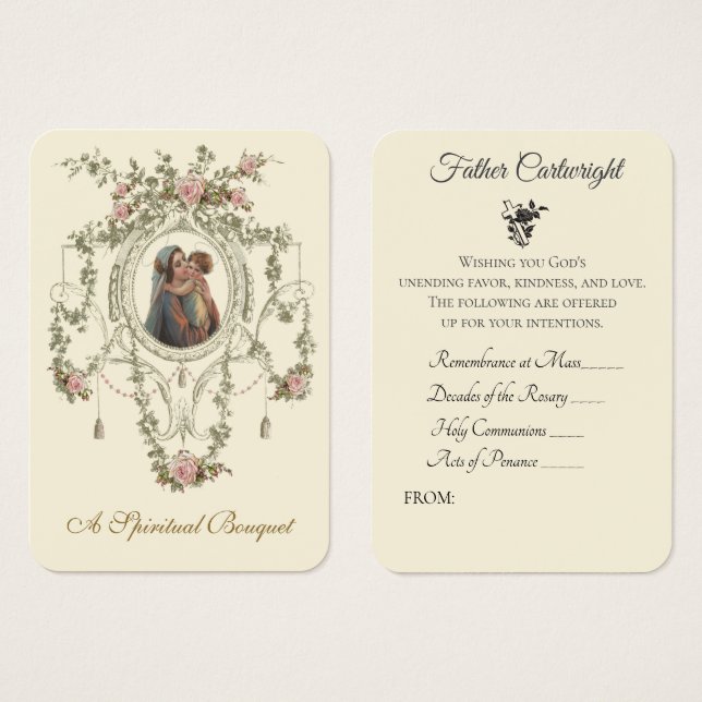 Katolsk präst Andlig Bouquet Virgin Mary Visitkort (Framsida & baksida)