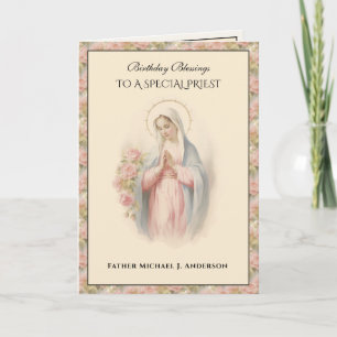 Katolsk Präst Blommig Jungfru Maria Religiös Kort