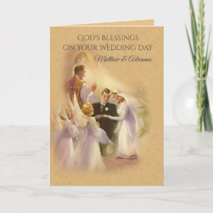 Katolsk präst Bröllop Änglar Bride Groom Kort