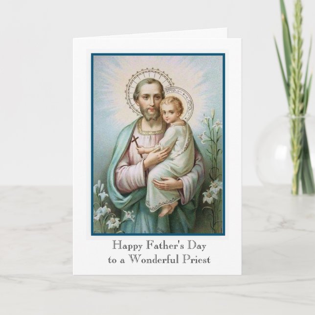 Katolsk Präst St. Joseph Barn Jesus Fars Dag Kort (Framsida)