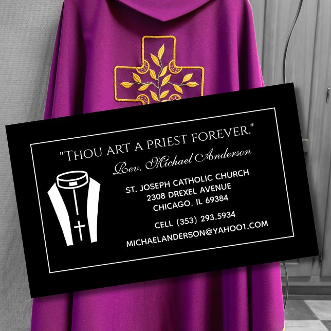 Katolsk präst Svart skript, citat Visitkort (Skapare uppladdad)